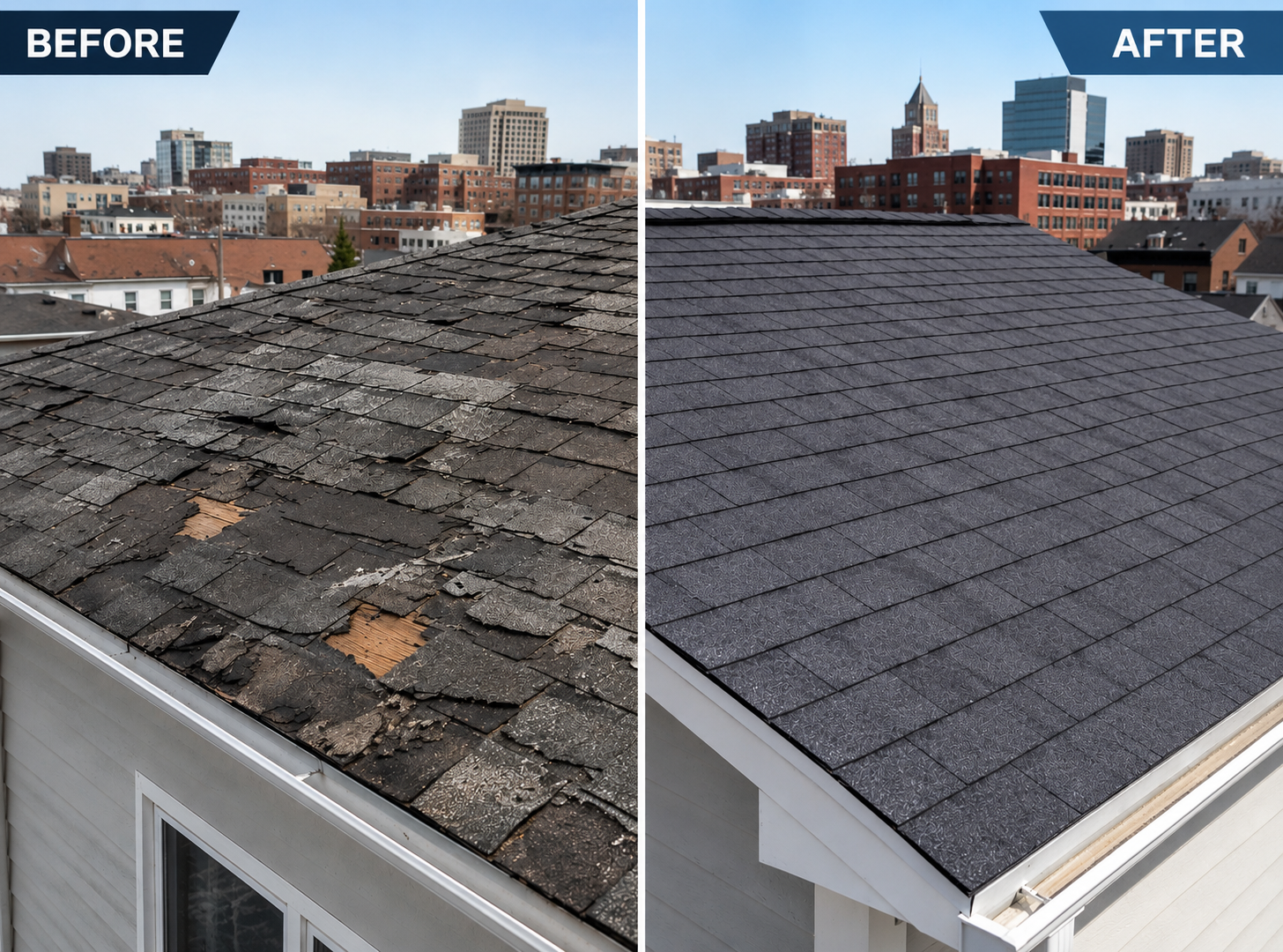 Before and After Roof Shingle Replacement and Restoration in Durham NC