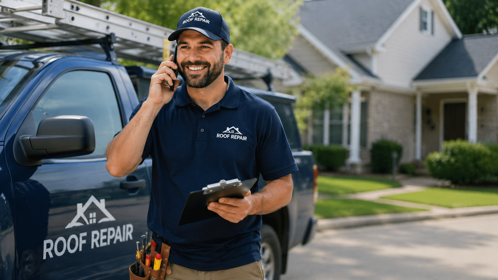 Durham On-Roof Crew Repairing Shingles