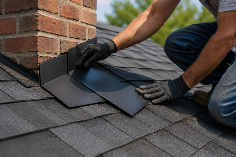 Roof flashing replacement in Durham.