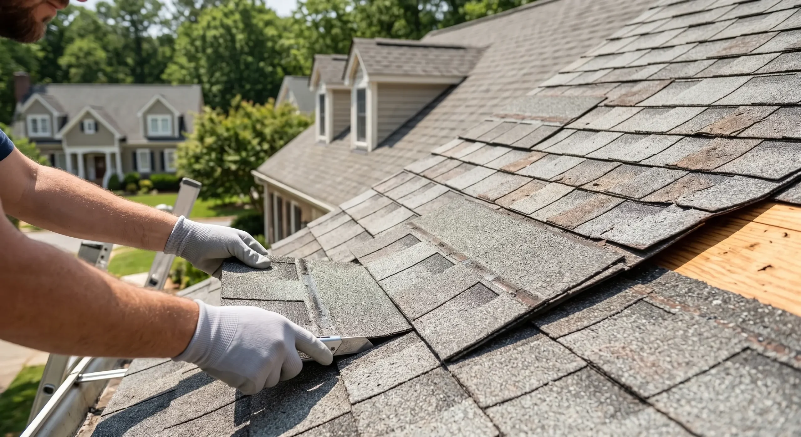 Professional Roofer Installing and Repairing Asphalt Shingles in Durham NC